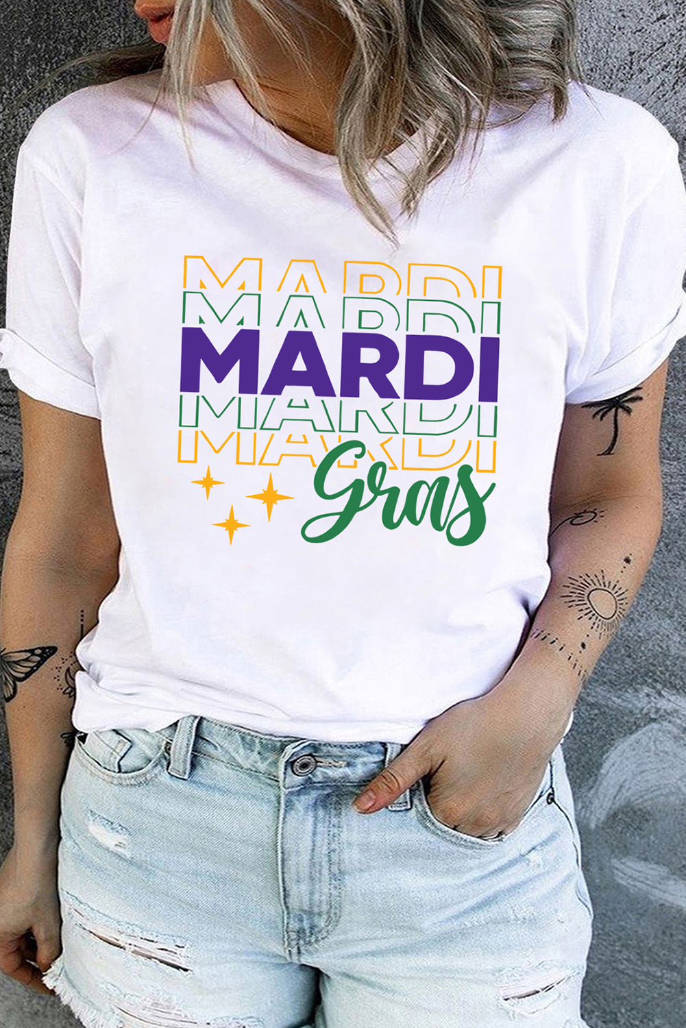 White MARDI gras Printed Plus Size T-shirt