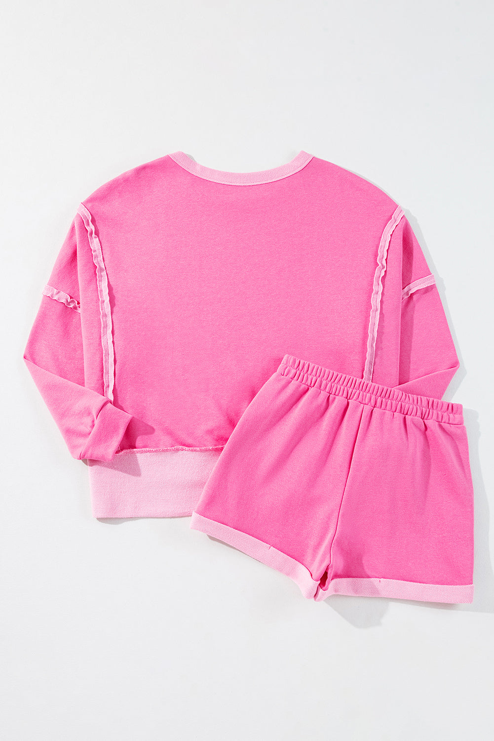 Sachet Pink Patchwork Long Sleeve Pullover and Shorts Set