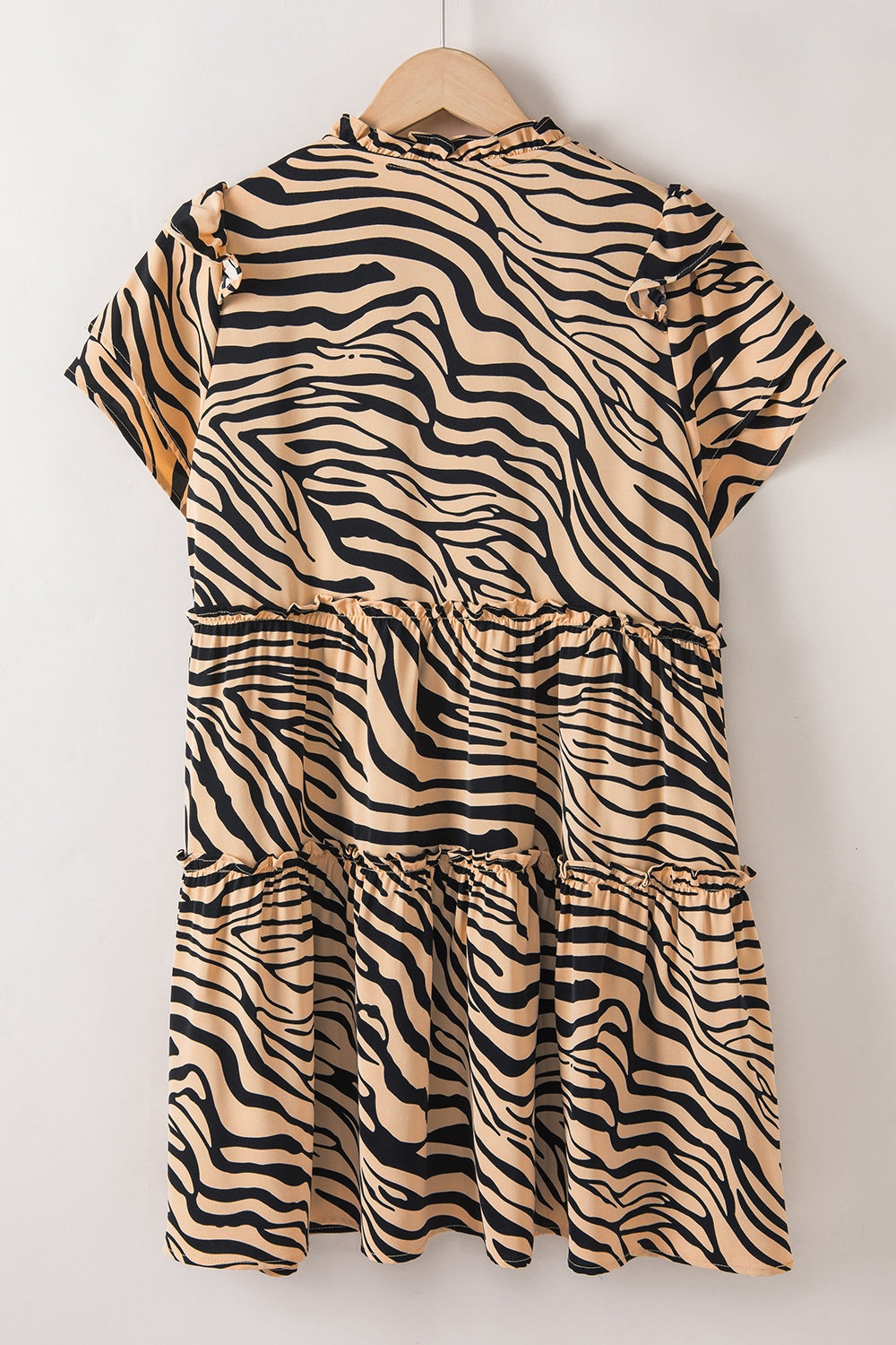 Ruffled Animal Print Tie Neck Mini Dress