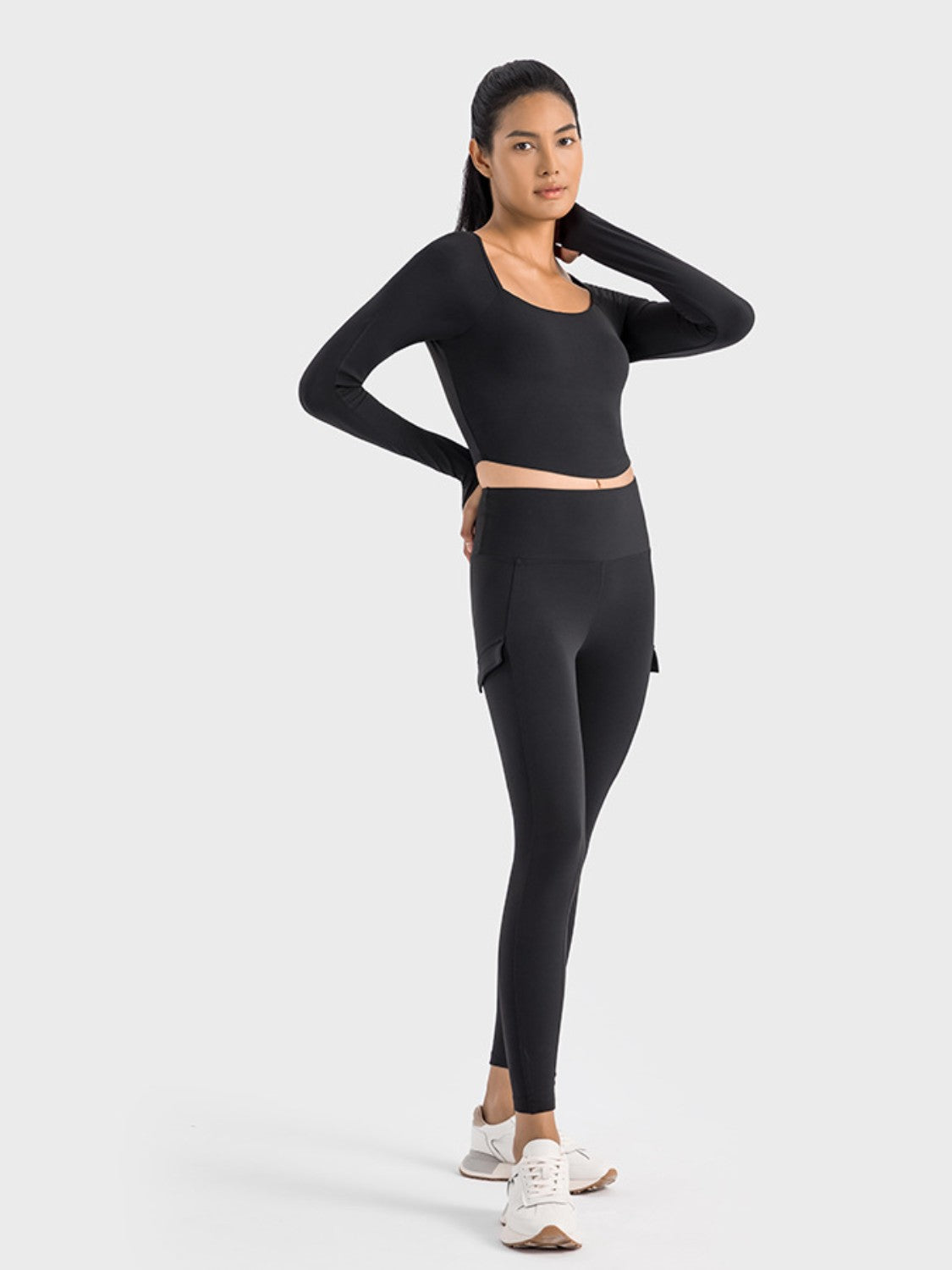 The Millennium Square Neck Long Sleeve Cropped Sports Top