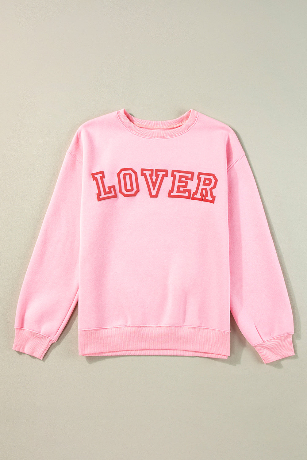 Pink LOVER Letter Graphic Drop Shoulder Pullover Sweatshirt