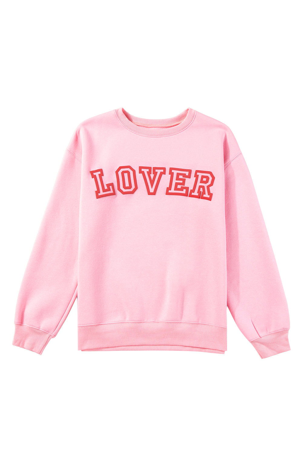 Pink LOVER Letter Graphic Drop Shoulder Pullover Sweatshirt