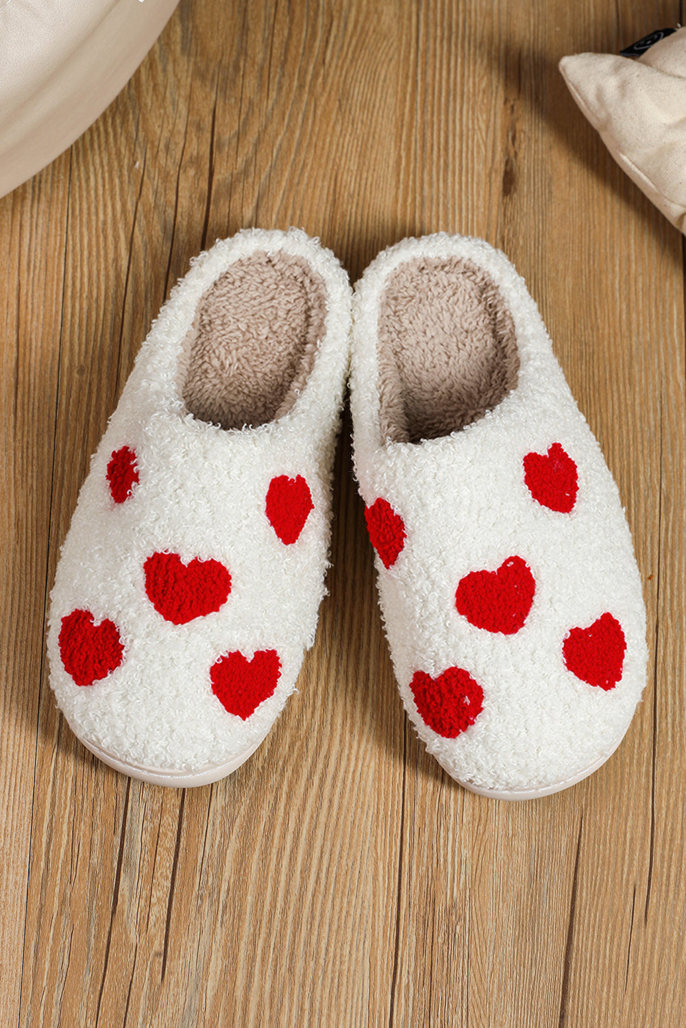 Pink Valentines Day Hearts Print Plush Slippers