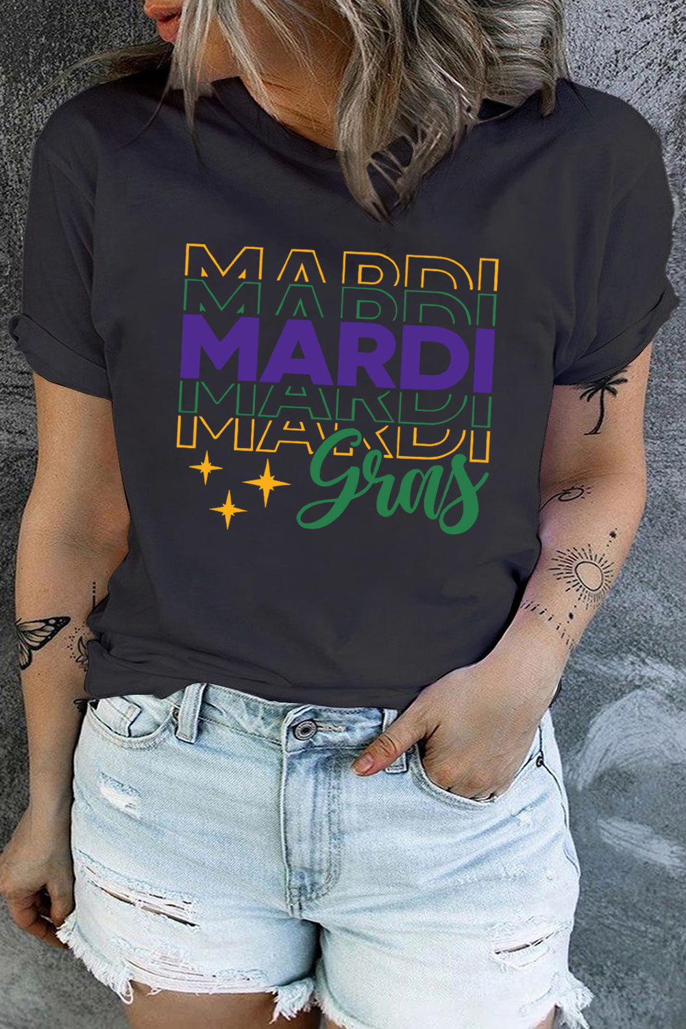 White MARDI gras Printed Plus Size T-shirt