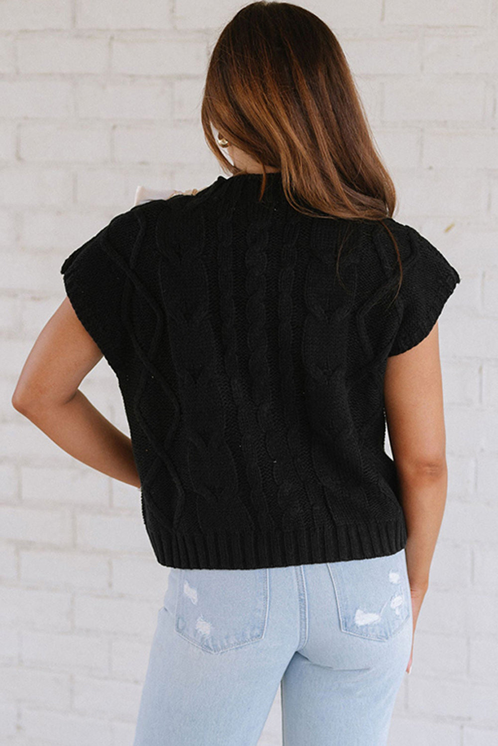 Black Satin Bowknot Cable Knit Top