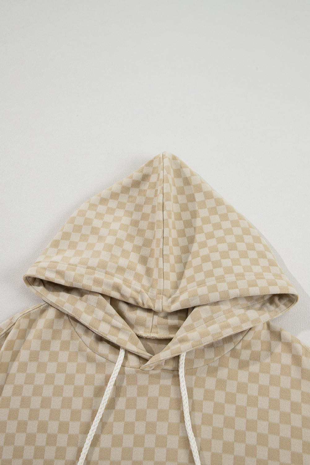 Khaki Checkered Kangaroo Pocket Hoodie