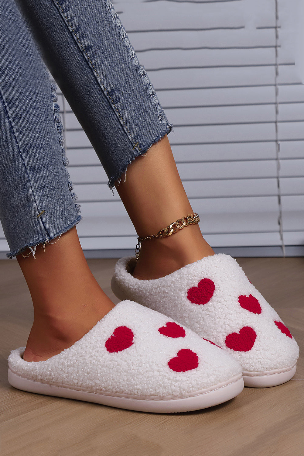 Pink Valentines Day Hearts Print Plush Slippers