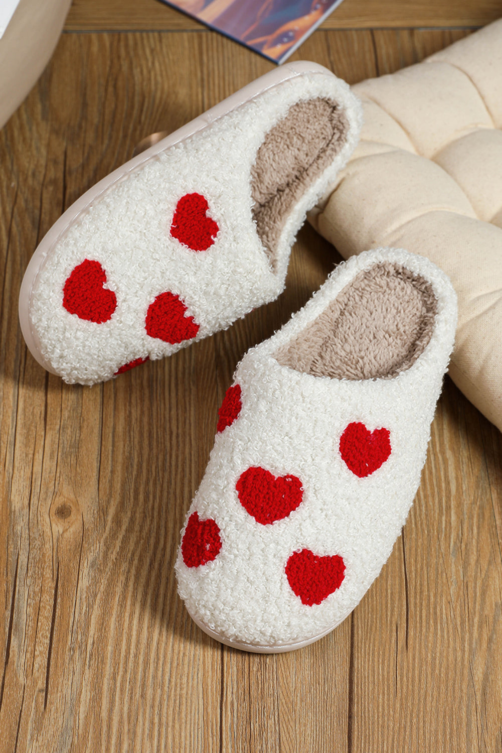 Pink Valentines Day Hearts Print Plush Slippers