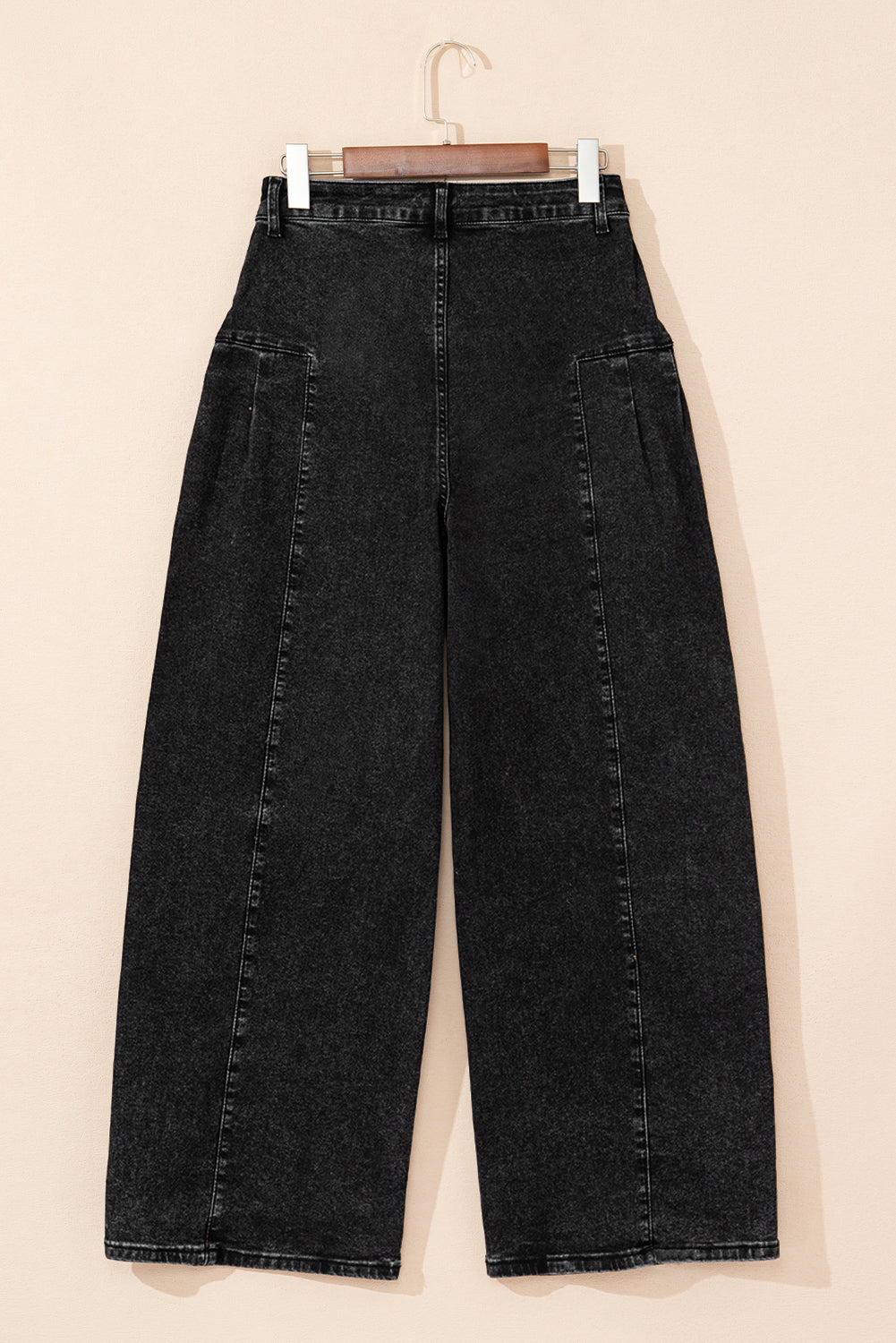 Dark Grey Pleated Wide Leg Mineral Wash Denim Pants