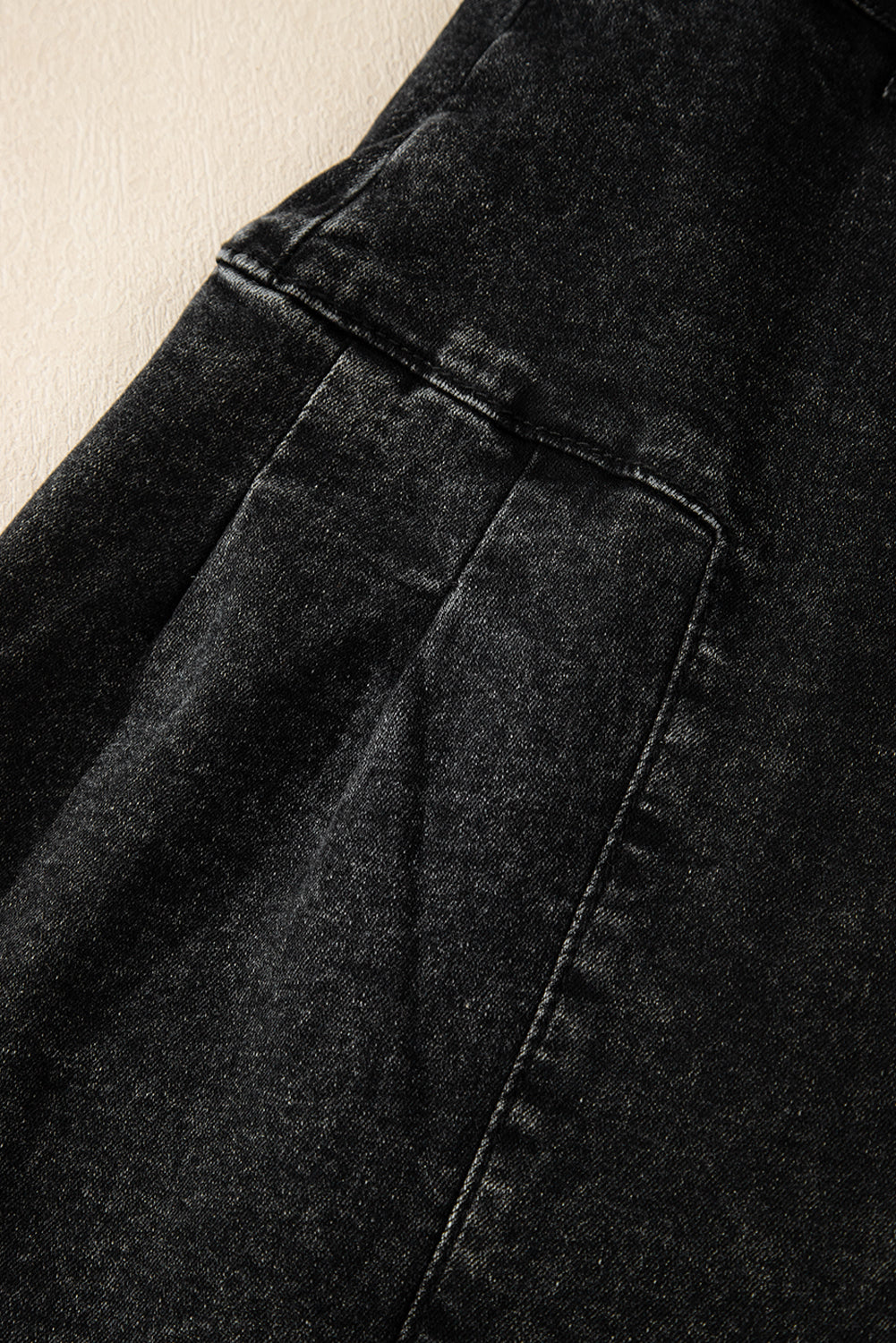 Dark Grey Pleated Wide Leg Mineral Wash Denim Pants