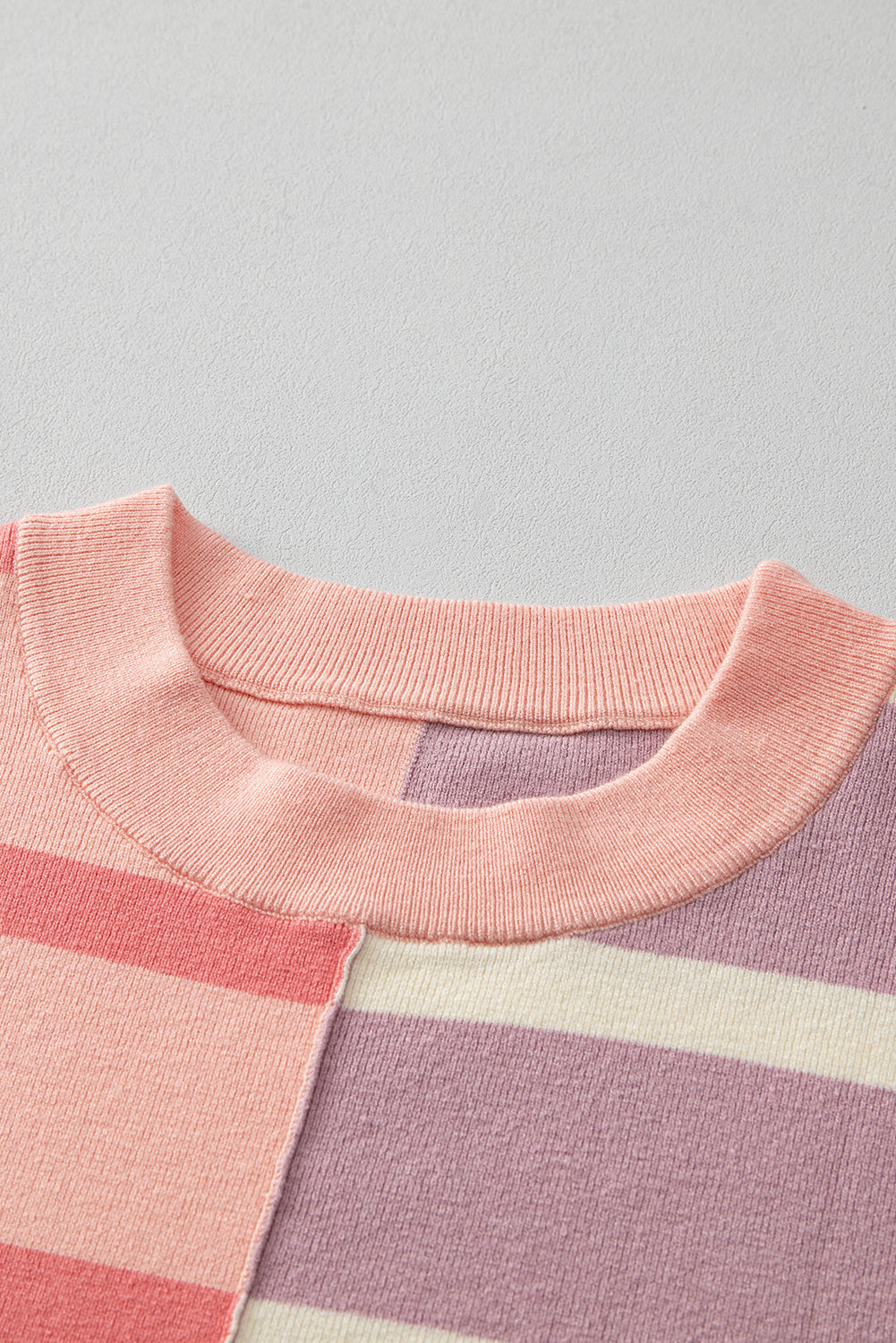 Light Beige Striped Colorblock Drop Shoulder Sweater