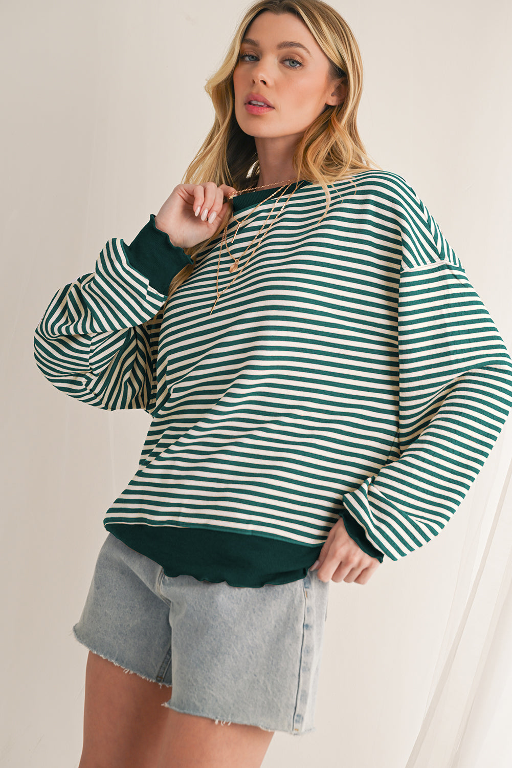 Purple Stripe Drop Shoulder Long Sleeve Top