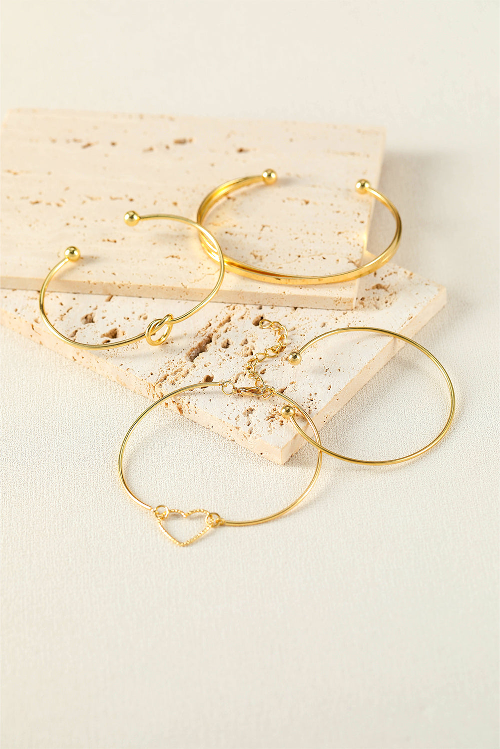 Gold Heart Geometric Knot Open Cuff Bracelet 4-piece Set