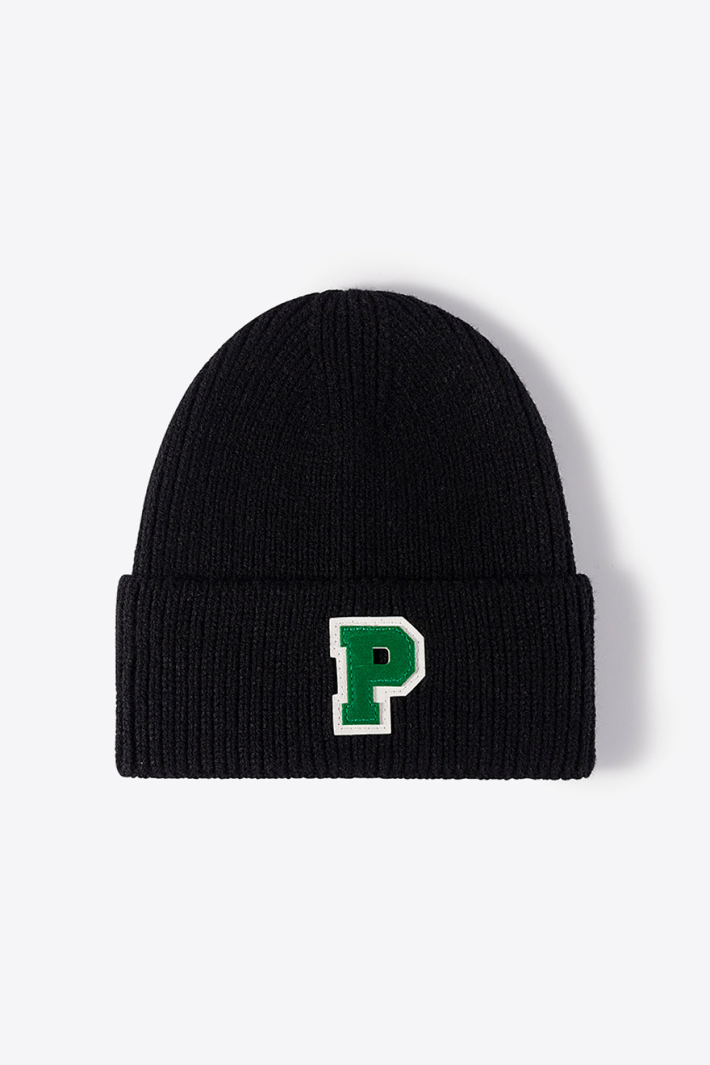 Letter Patch Cuffed Knit Beanie