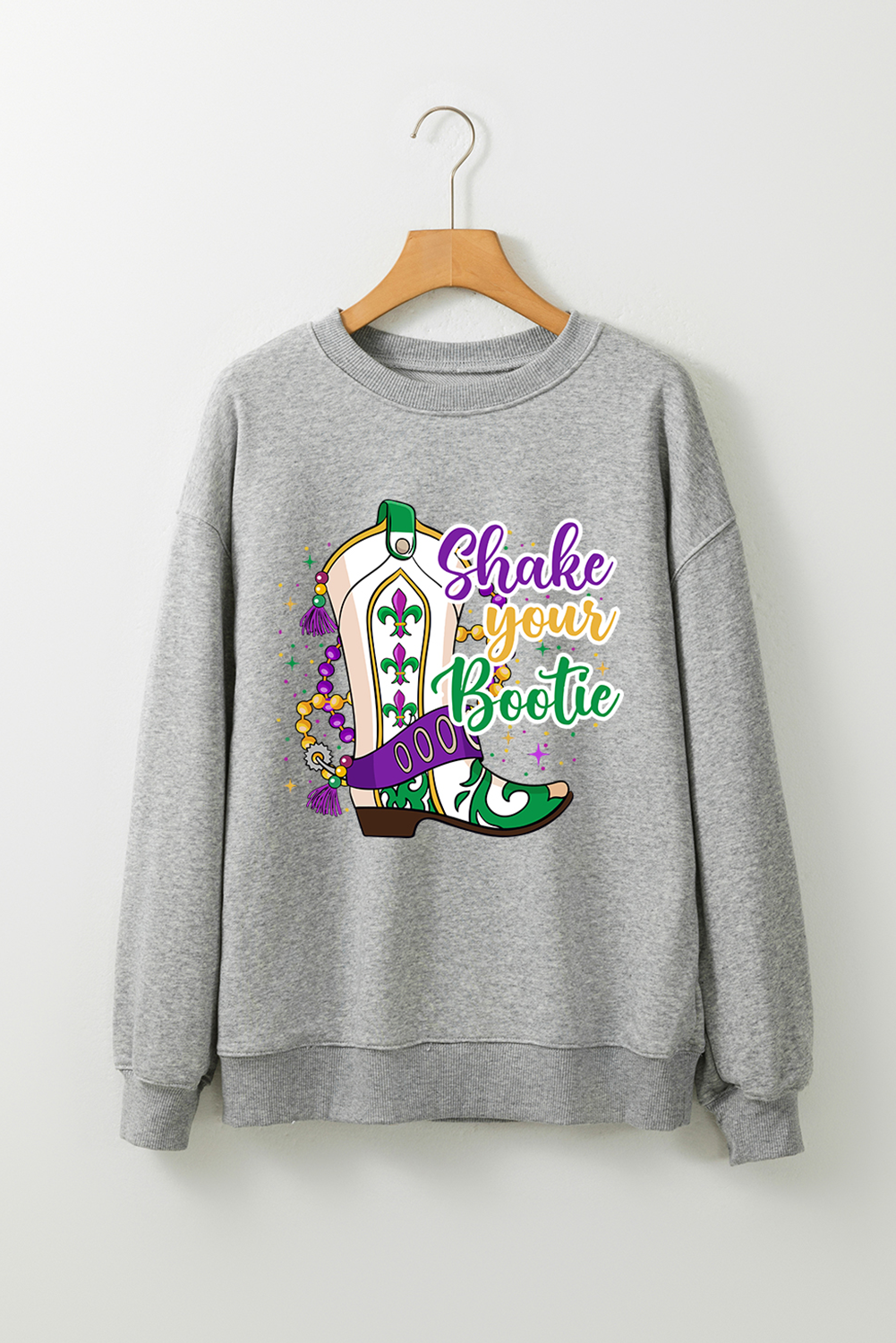 Gray Mardi Gras Bootie Graphic Pullover Sweatshirt