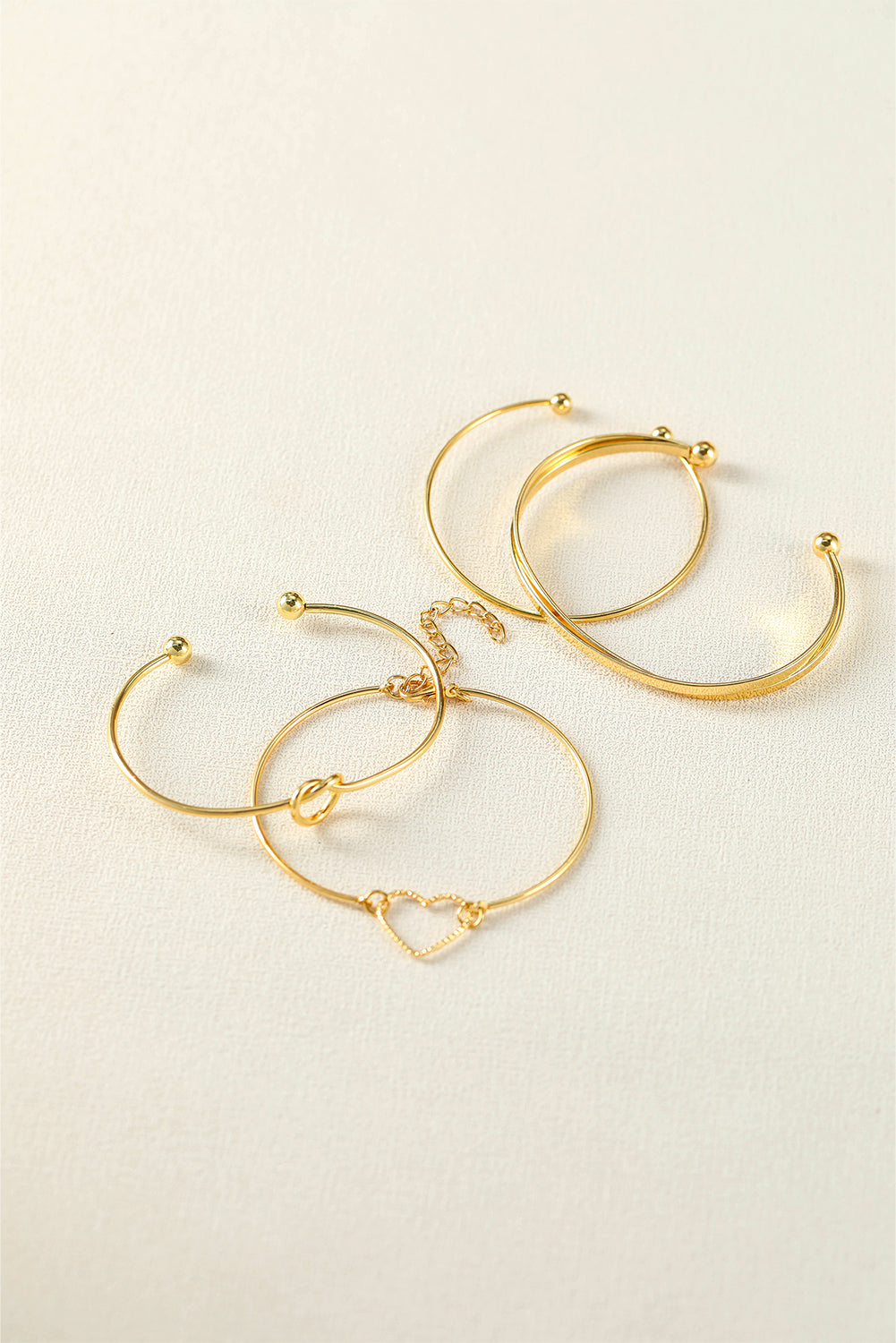 Gold Heart Geometric Knot Open Cuff Bracelet 4-piece Set