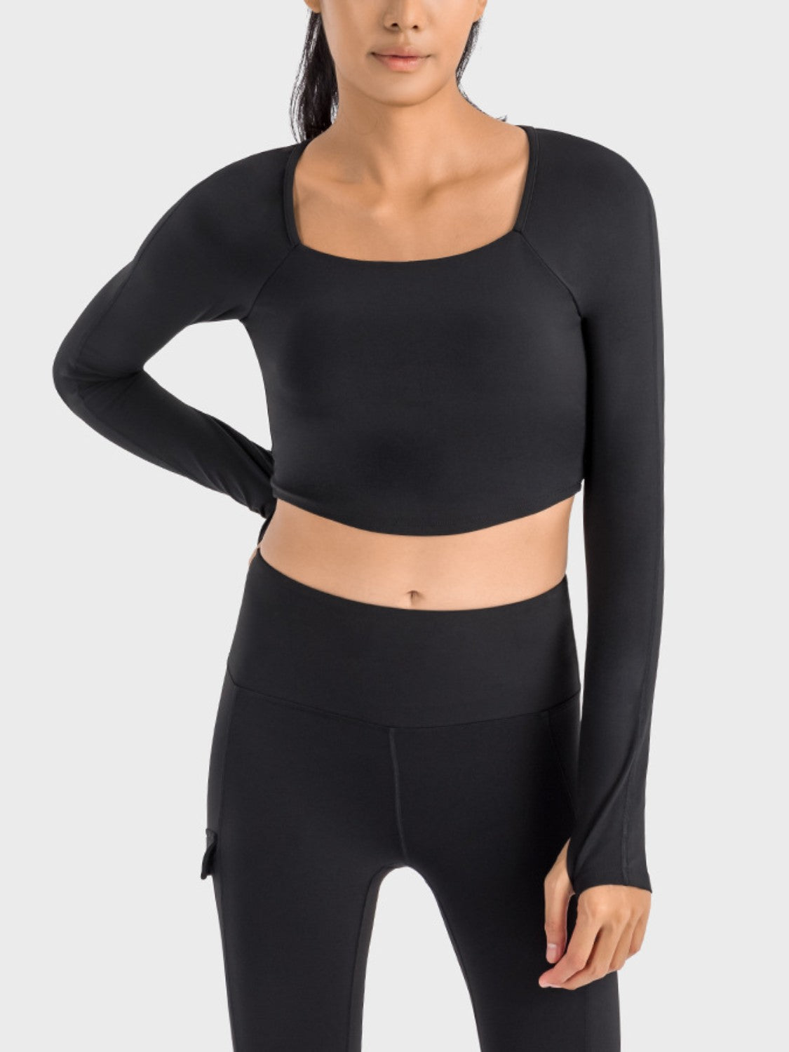 The Millennium Square Neck Long Sleeve Cropped Sports Top