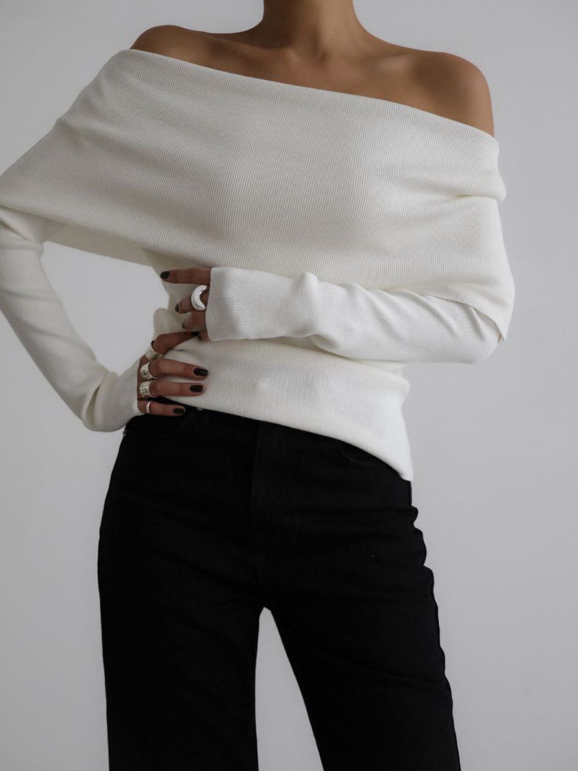 Off-Shoulder Long Sleeve Knit Top