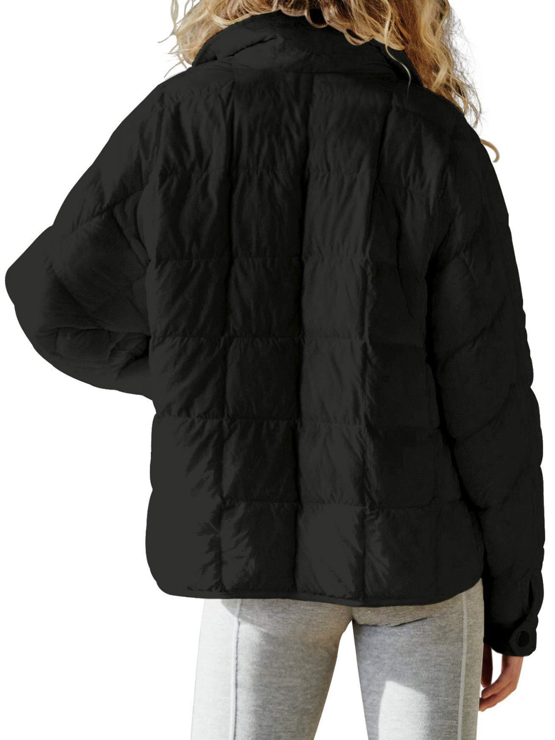 Pocketed Plaid Quilted Zip Up Winter Coat