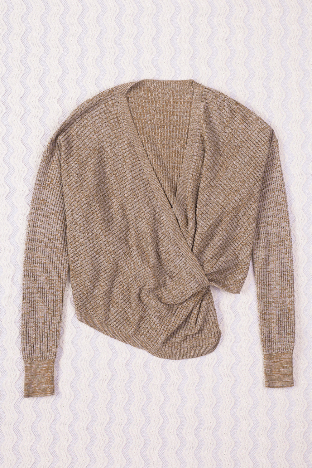 Grey Wrap Deep V-neck Casual Long Sleeve Knit Sweater