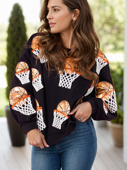 Basketball Round Neck Long Sleeve Sweatshirt