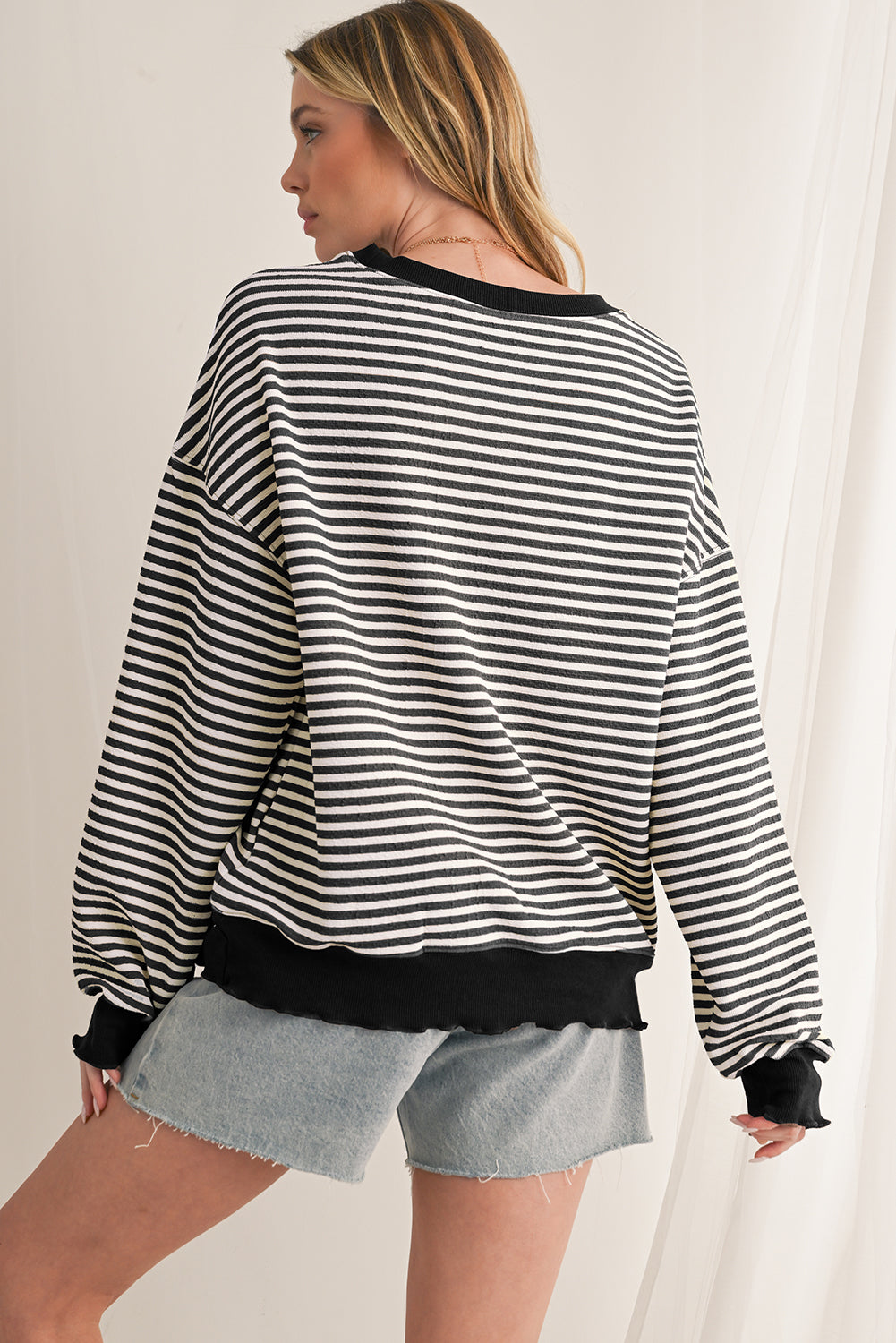 Purple Stripe Drop Shoulder Long Sleeve Top