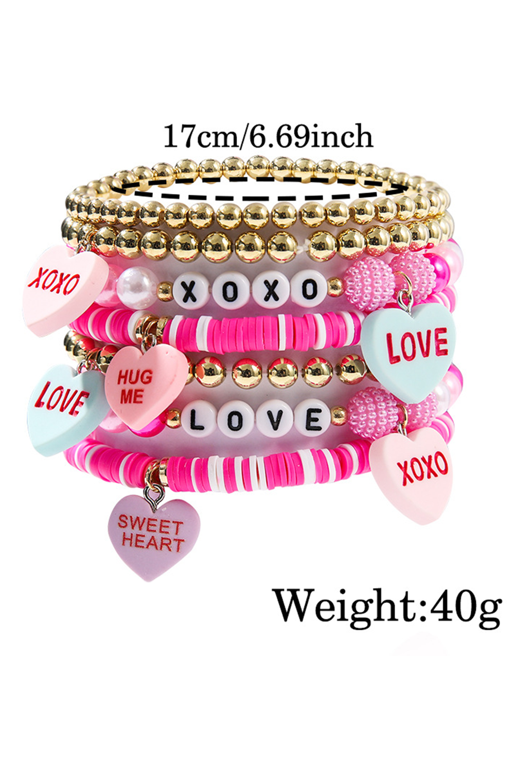 Bonbon Letter Print Heart Beaded Valentines Bracelet