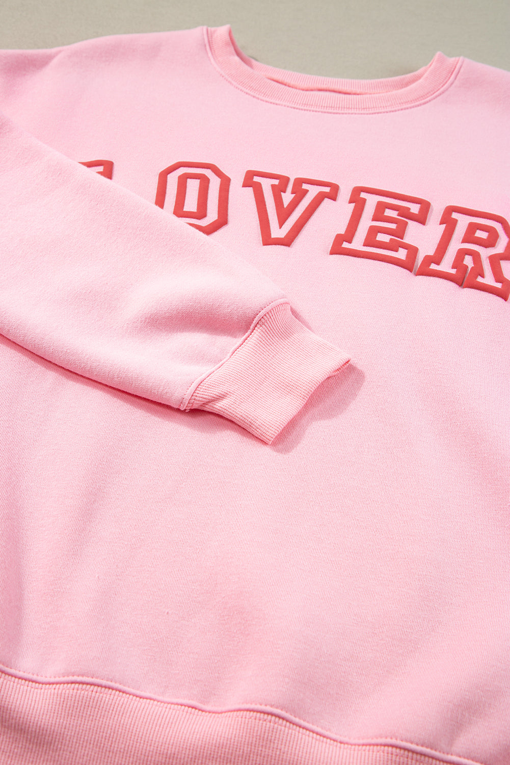 Pink LOVER Letter Graphic Drop Shoulder Pullover Sweatshirt