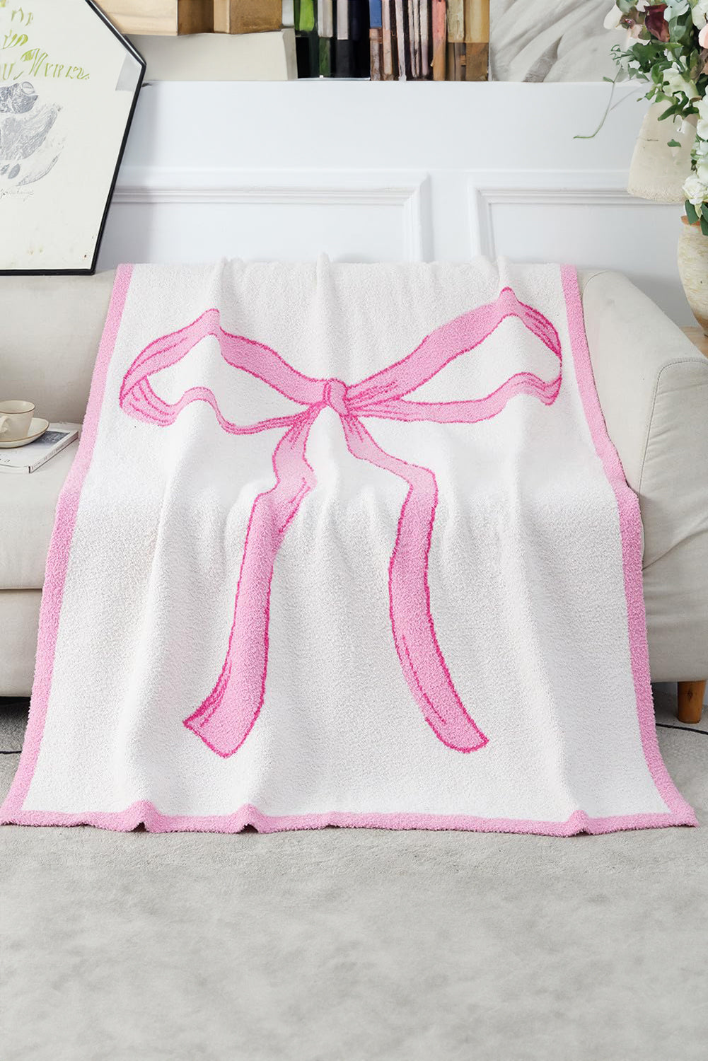 Pink Bow Printed Cozy Soft Throw Blanket