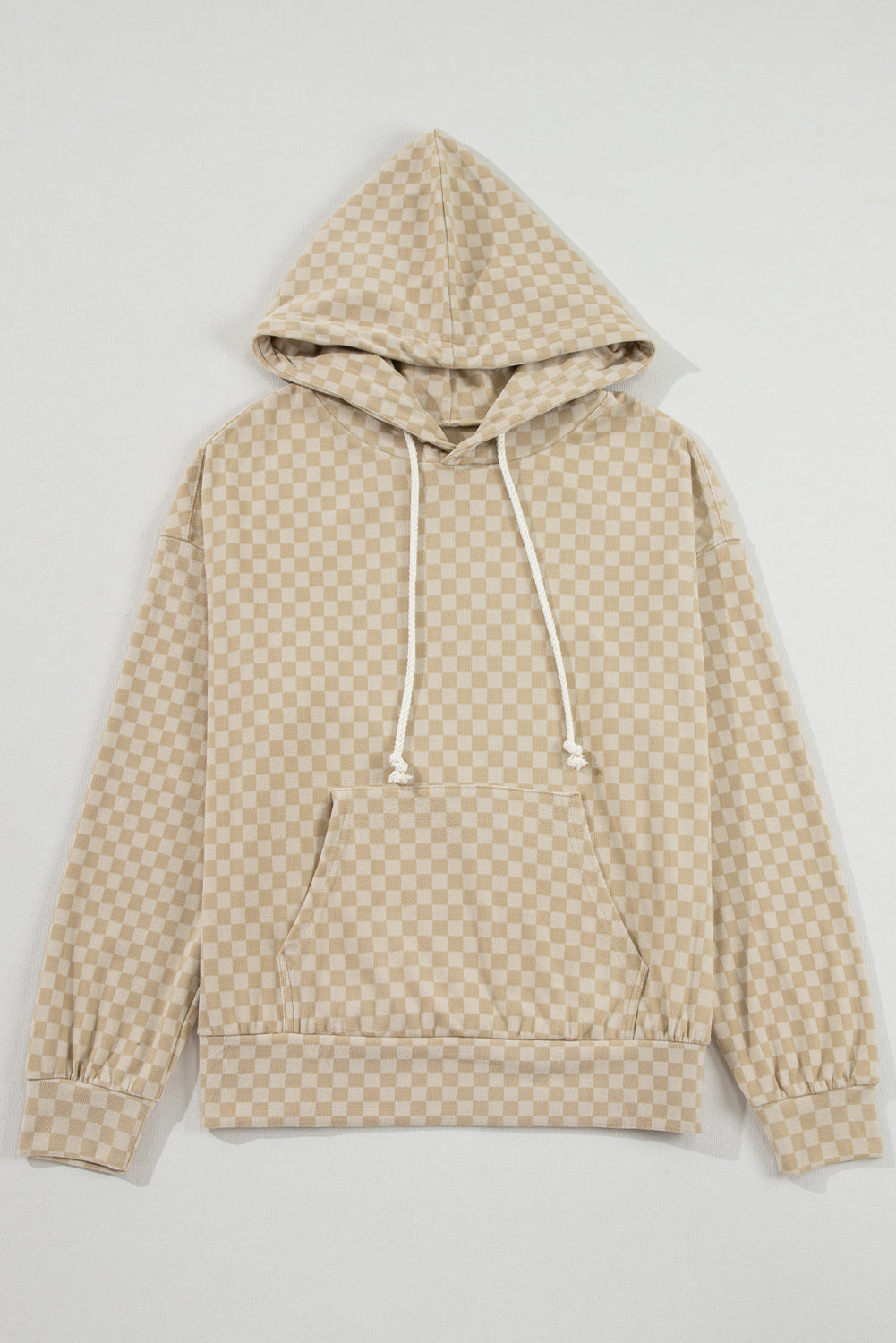 Khaki Checkered Kangaroo Pocket Hoodie