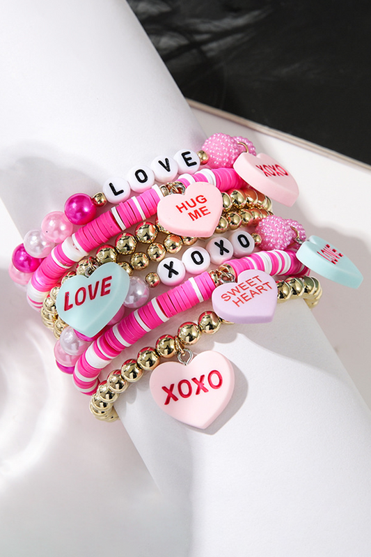 Bonbon Letter Print Heart Beaded Valentines Bracelet