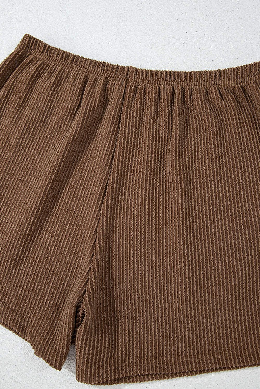 Chestnut Corded Long Sleeve Top and High Waist Shorts Set