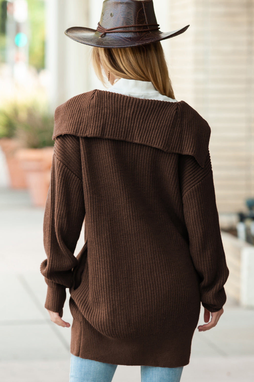 Brown Pocketed Button Up Chunky Knit Cardigan