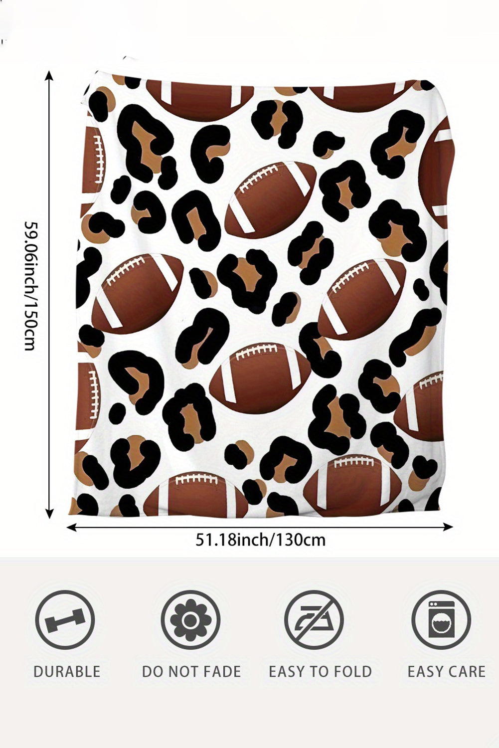 White Leopard & Football Print Flannel Blanket 130*150cm