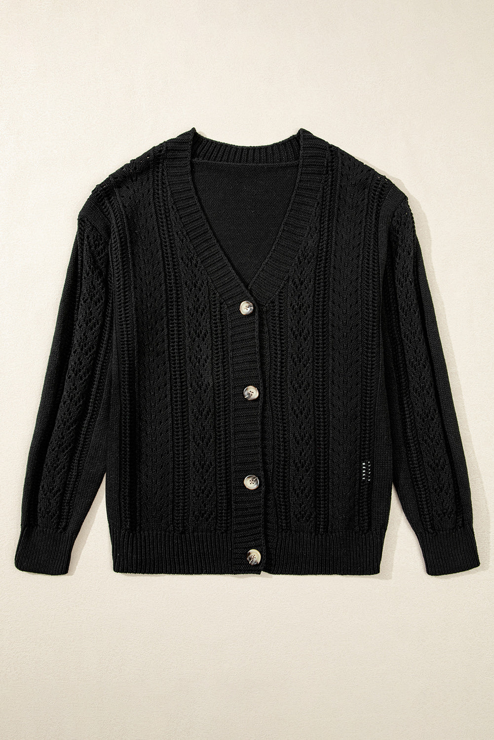 Dark Khaki Open Knit Drop Shoulder Sweater Cardigan