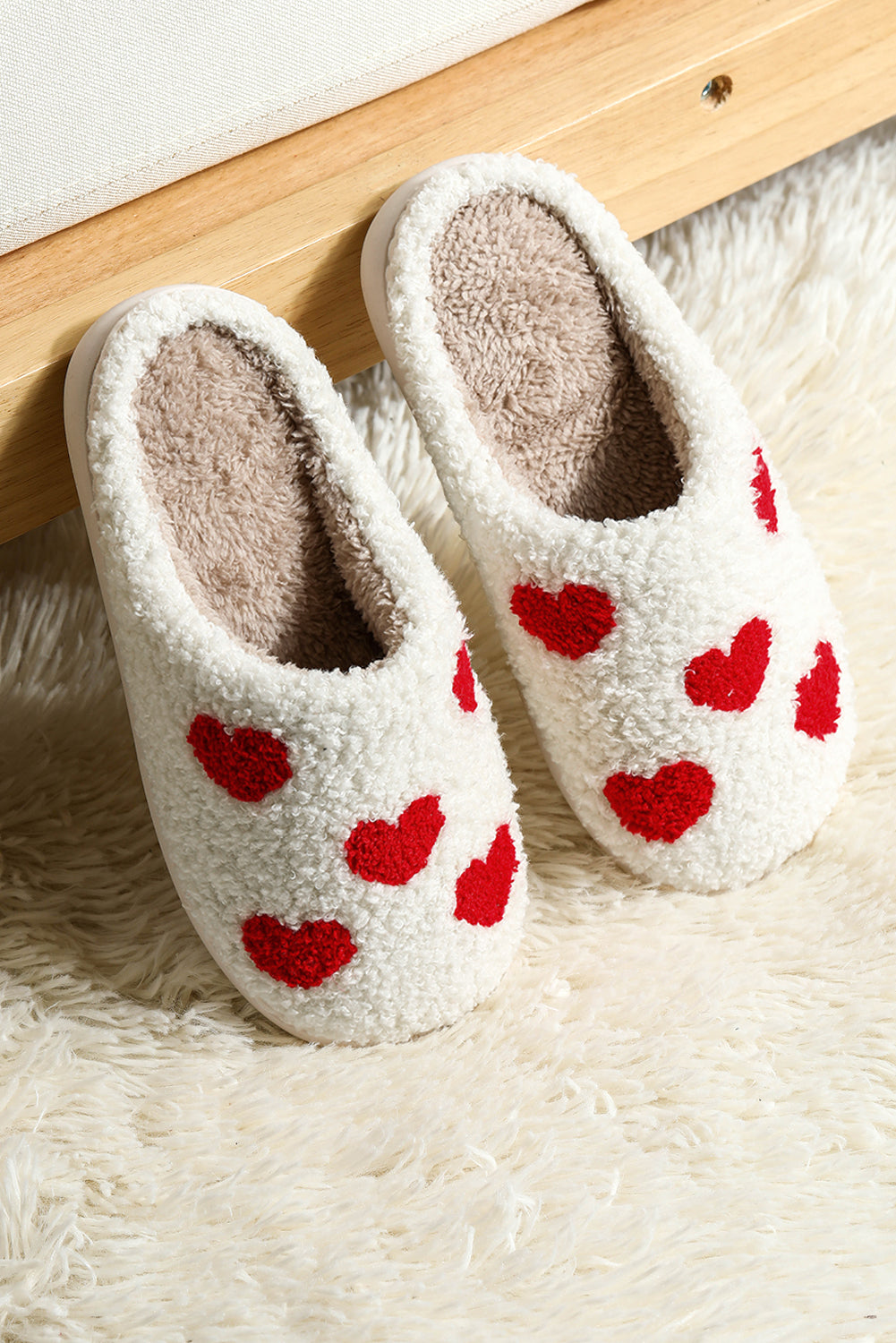 Pink Valentines Day Hearts Print Plush Slippers