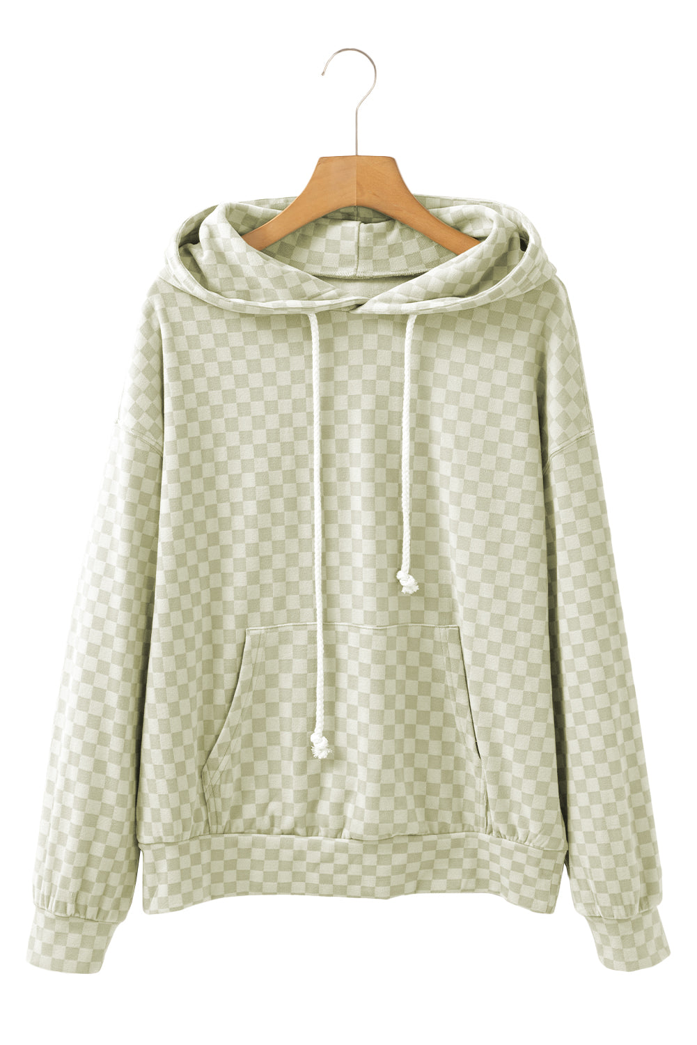 Khaki Checkered Kangaroo Pocket Hoodie