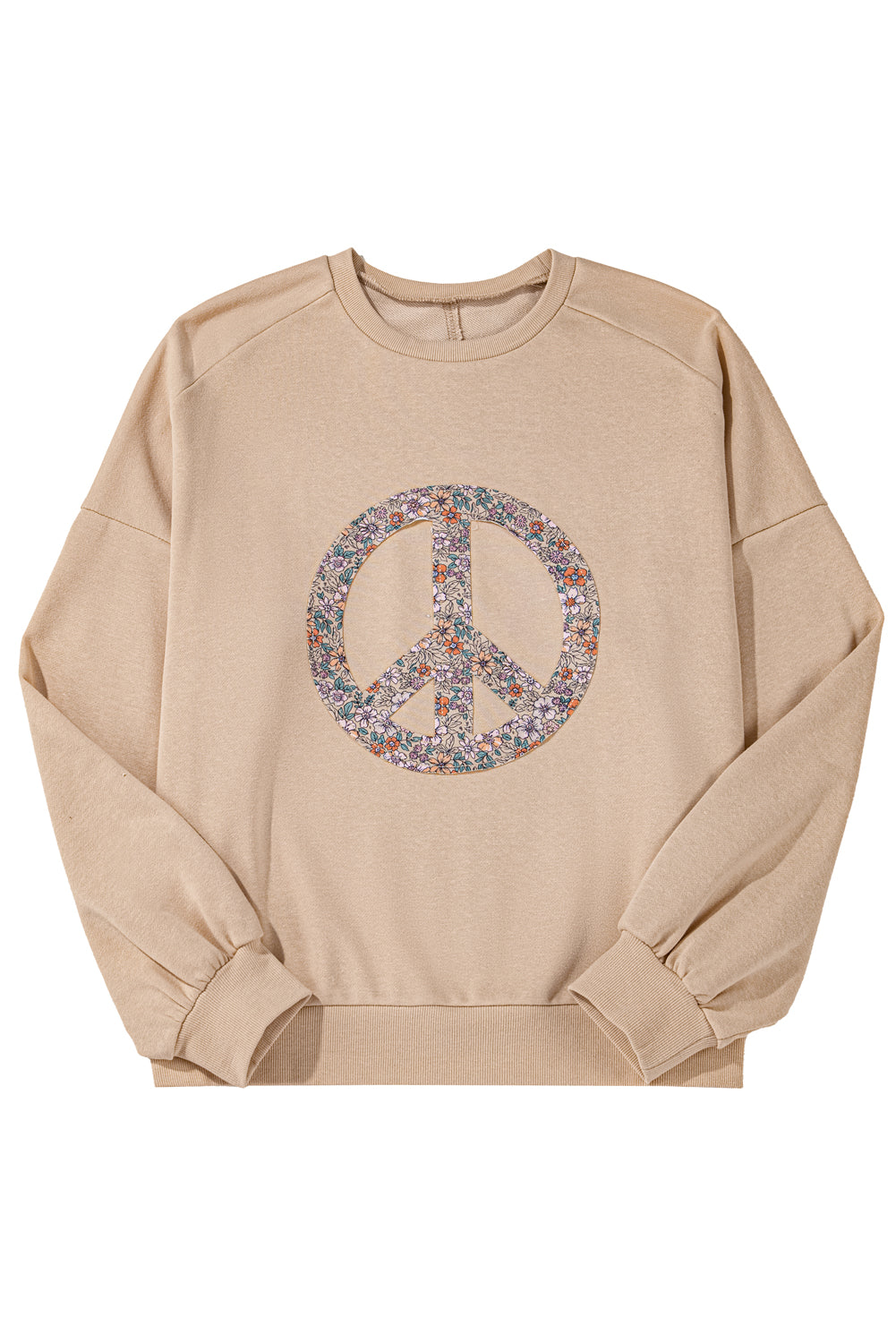 Pale Khaki Floral Peace Graphic Washed Plus Size Sweatshirt