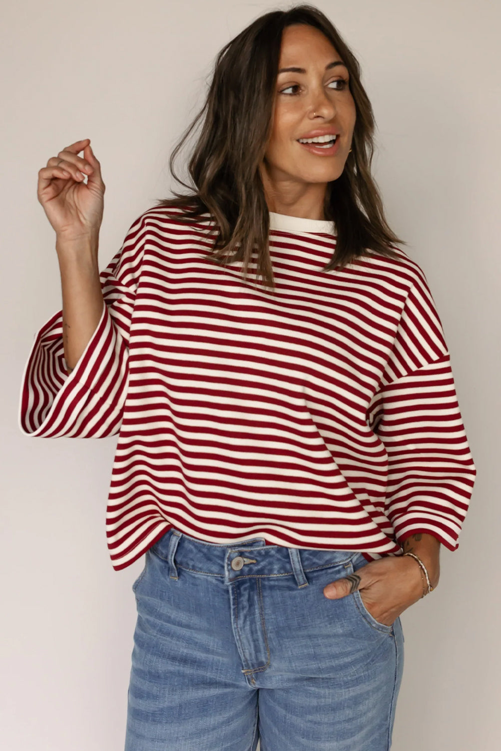 Red Striped Bowknot Backless T-Shirt