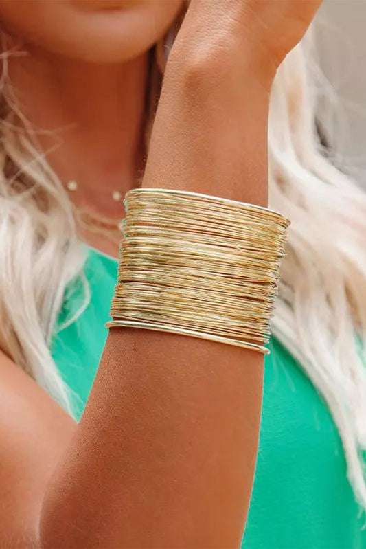 Gold Casual Metal Open Cuff Layered Wire Bracelet