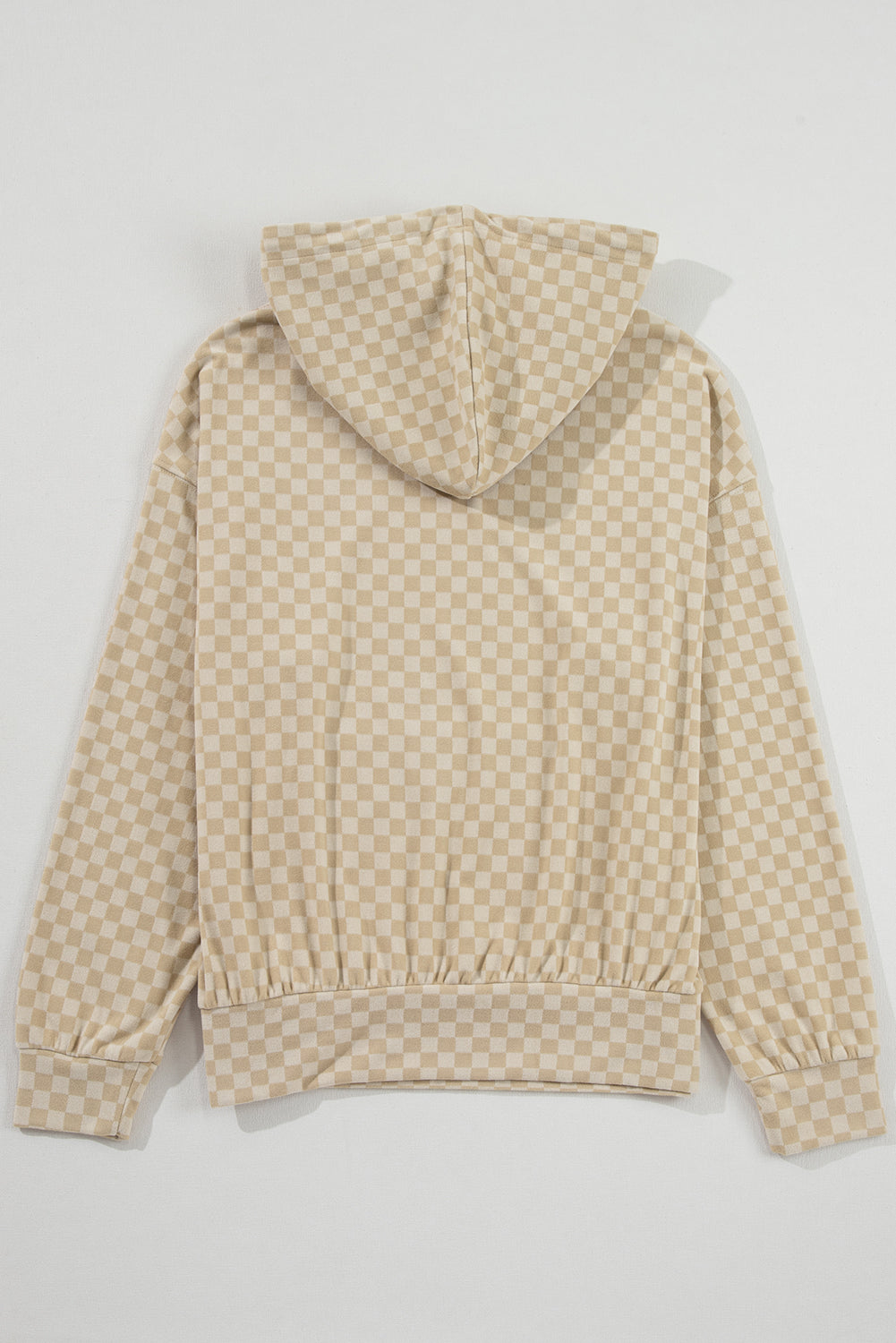 Khaki Checkered Kangaroo Pocket Hoodie