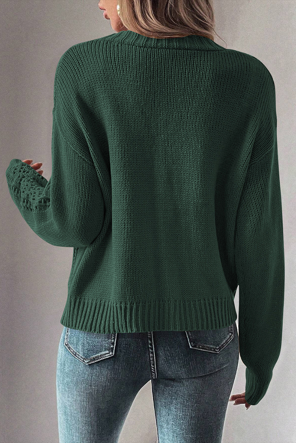 Dark Khaki Open Knit Drop Shoulder Sweater Cardigan