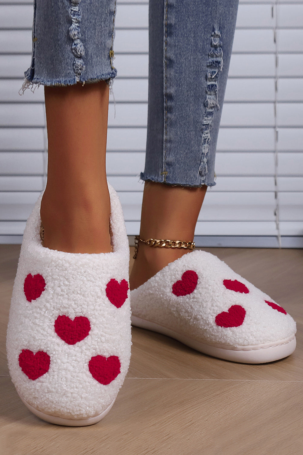 Pink Valentines Day Hearts Print Plush Slippers