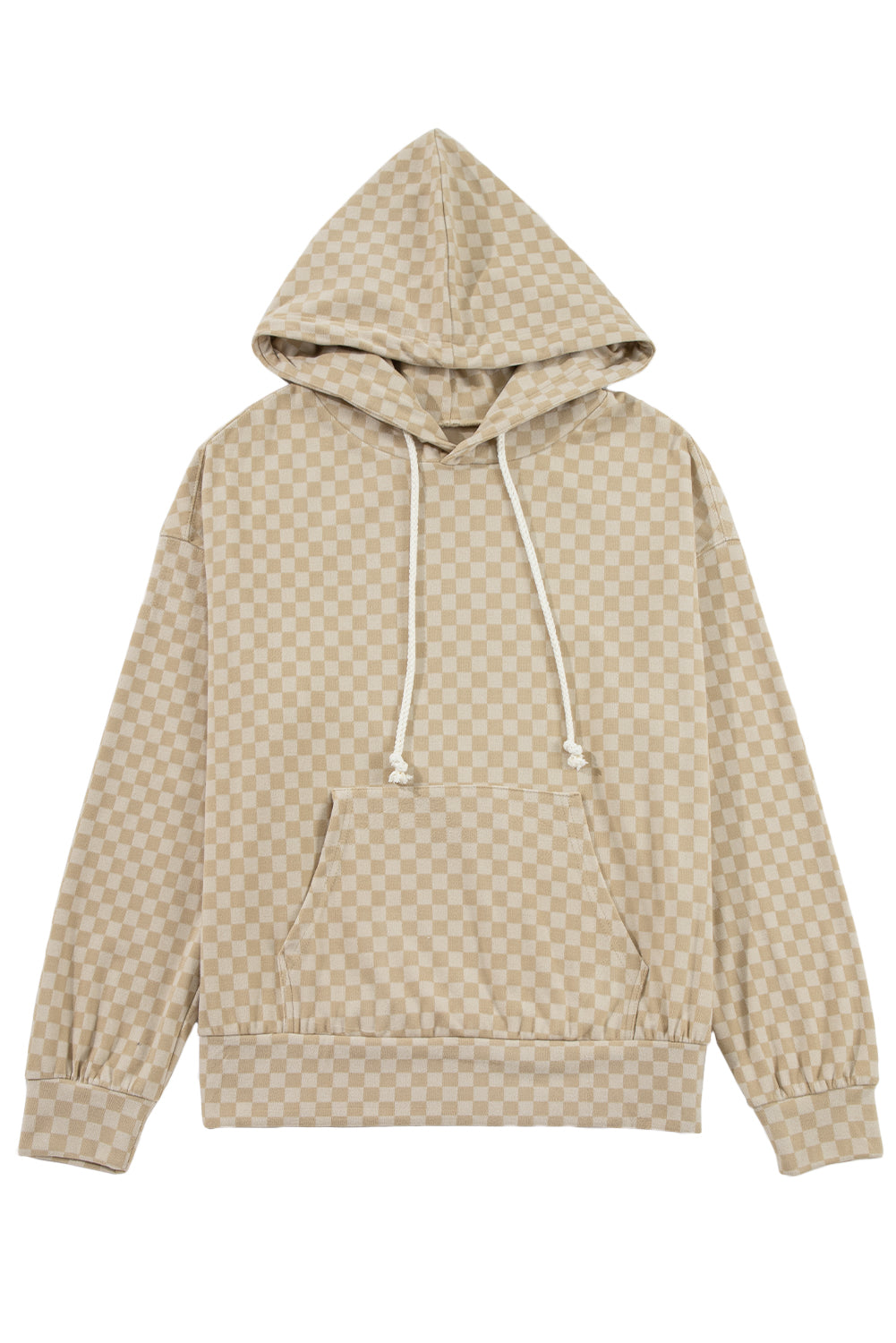 Khaki Checkered Kangaroo Pocket Hoodie