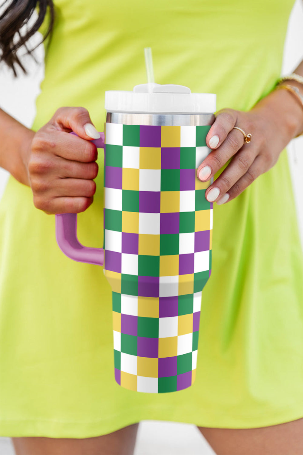 Purple Checkered Mardi Gras Tumbler Cup