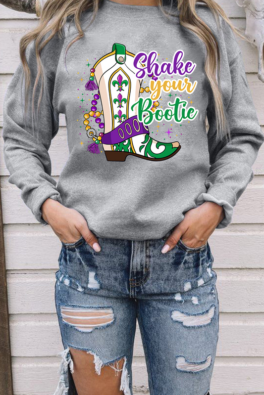 Gray Mardi Gras Bootie Graphic Pullover Sweatshirt