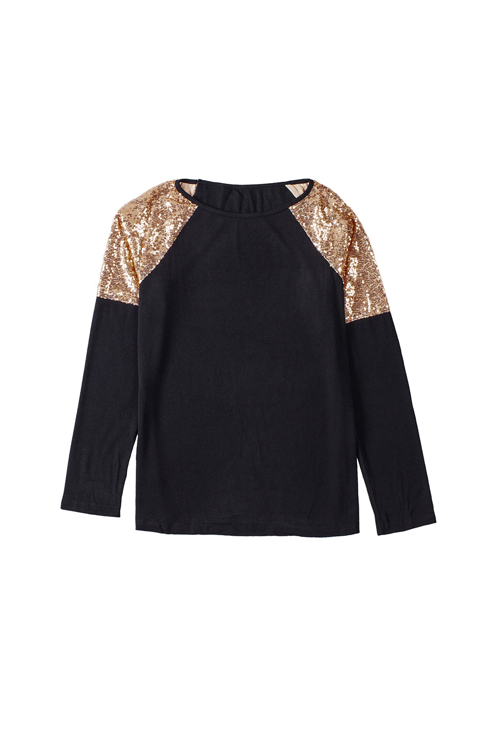 Black and Gold Raglan Sleeve Sequin Top Pullover Long Sleeve Shirt