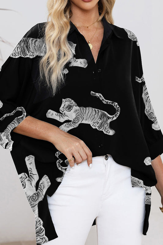 Tiger Pattern Button Up Long Sleeve Shirt