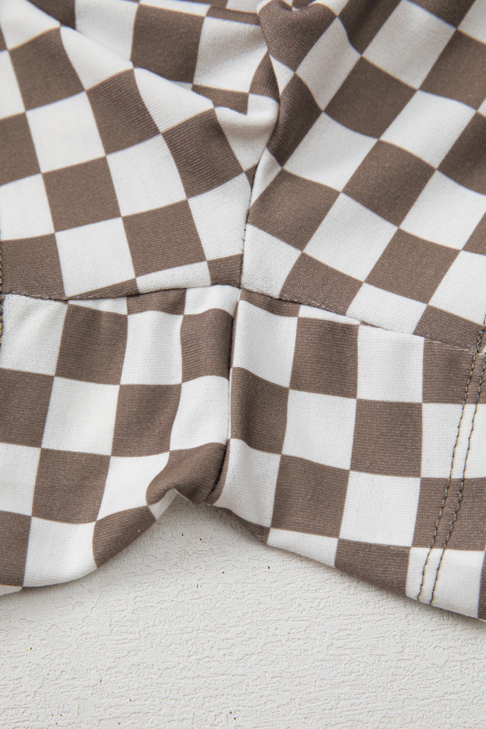 Brown Checkered Top and Drawstring Shorts Pajama Set