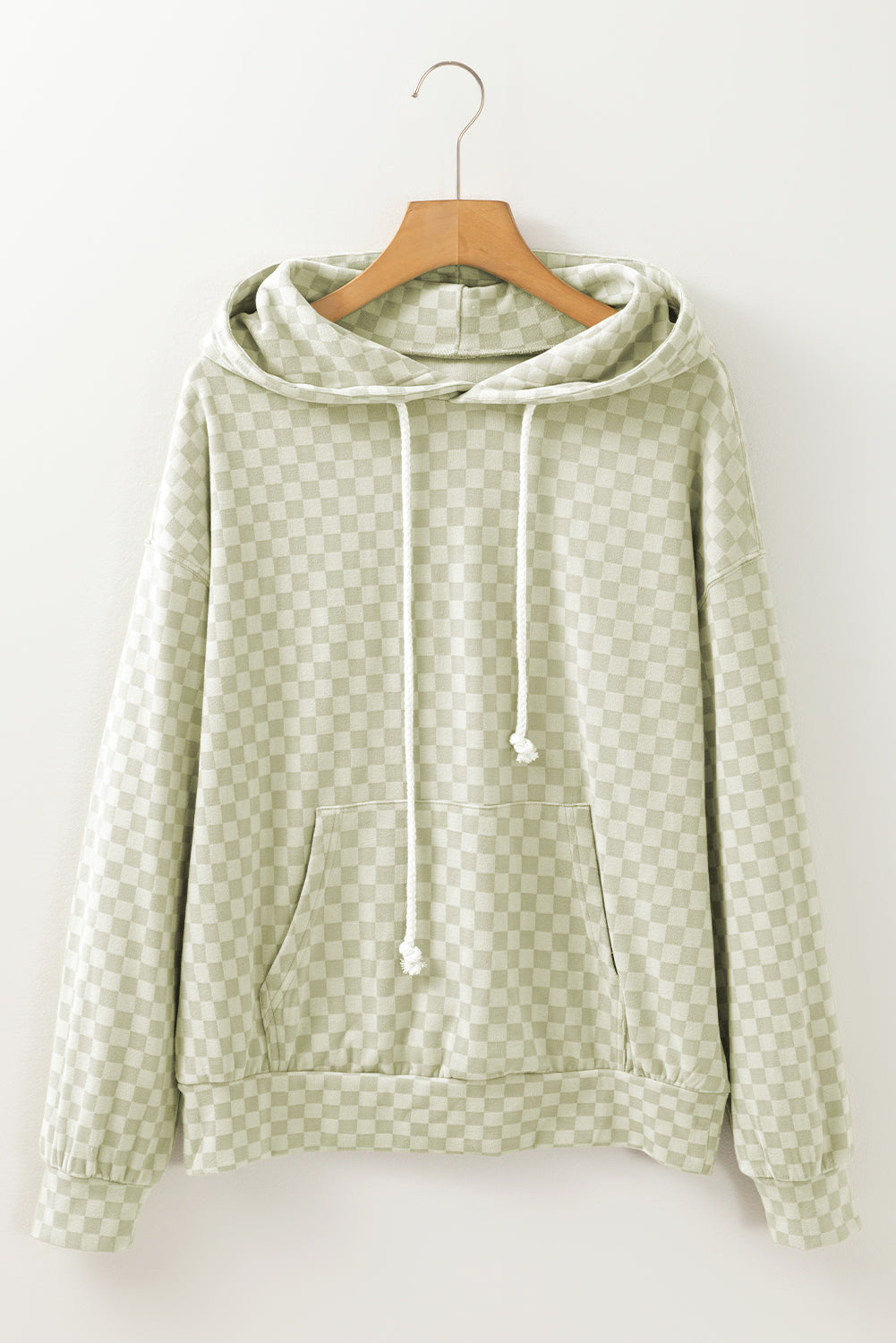 Khaki Checkered Kangaroo Pocket Hoodie